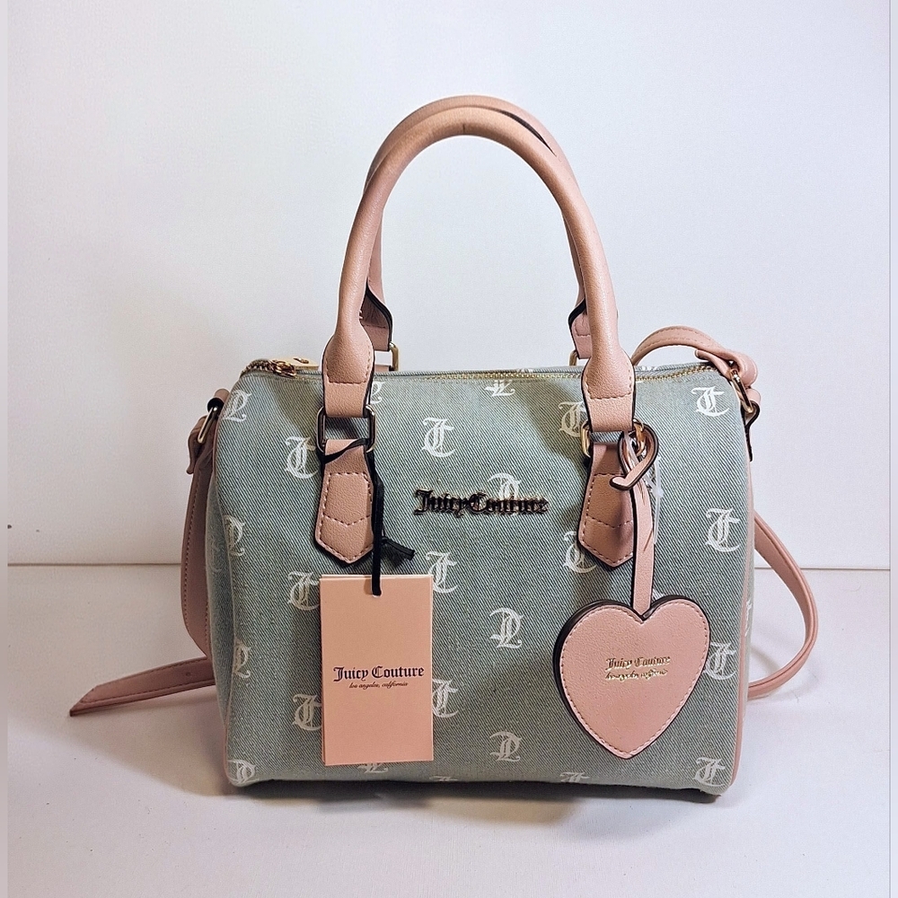 Juicy Couture Denim Logo Satchel with Pink Trim